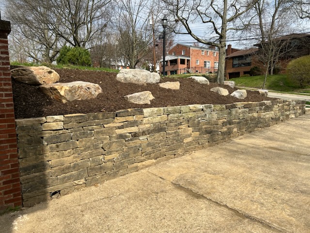 Stone retaining wall in Greater Pittsburgh